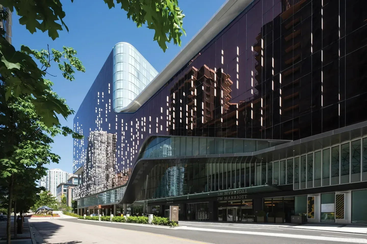 City hotel exterior in soft daylight